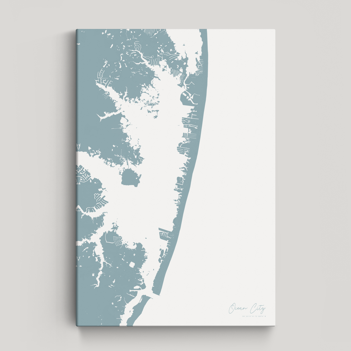 Ocean City vertical canvas map, Soft Blue, No Frame