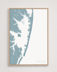 Ocean City vertical canvas map, Soft Blue, Light Wood
