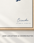 Ocracoke horizontal canvas map in Navy, location and coordinates detail