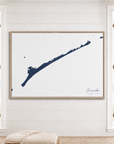 Ocracoke horizontal canvas map in Navy, window interior
