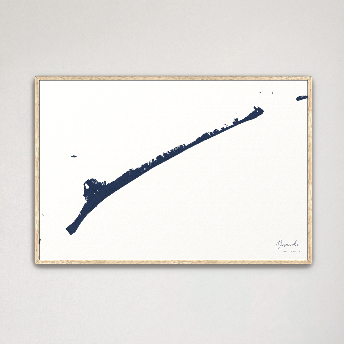 Ocracoke horizontal canvas map, Navy, Natural Oak