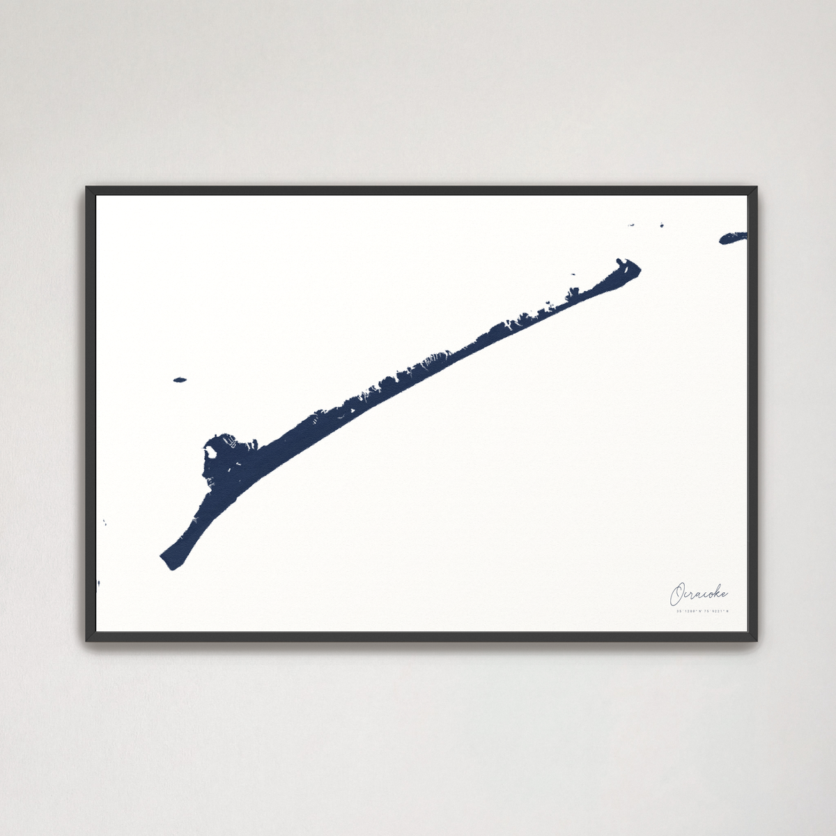 Ocracoke horizontal canvas map, Navy, Black Frame