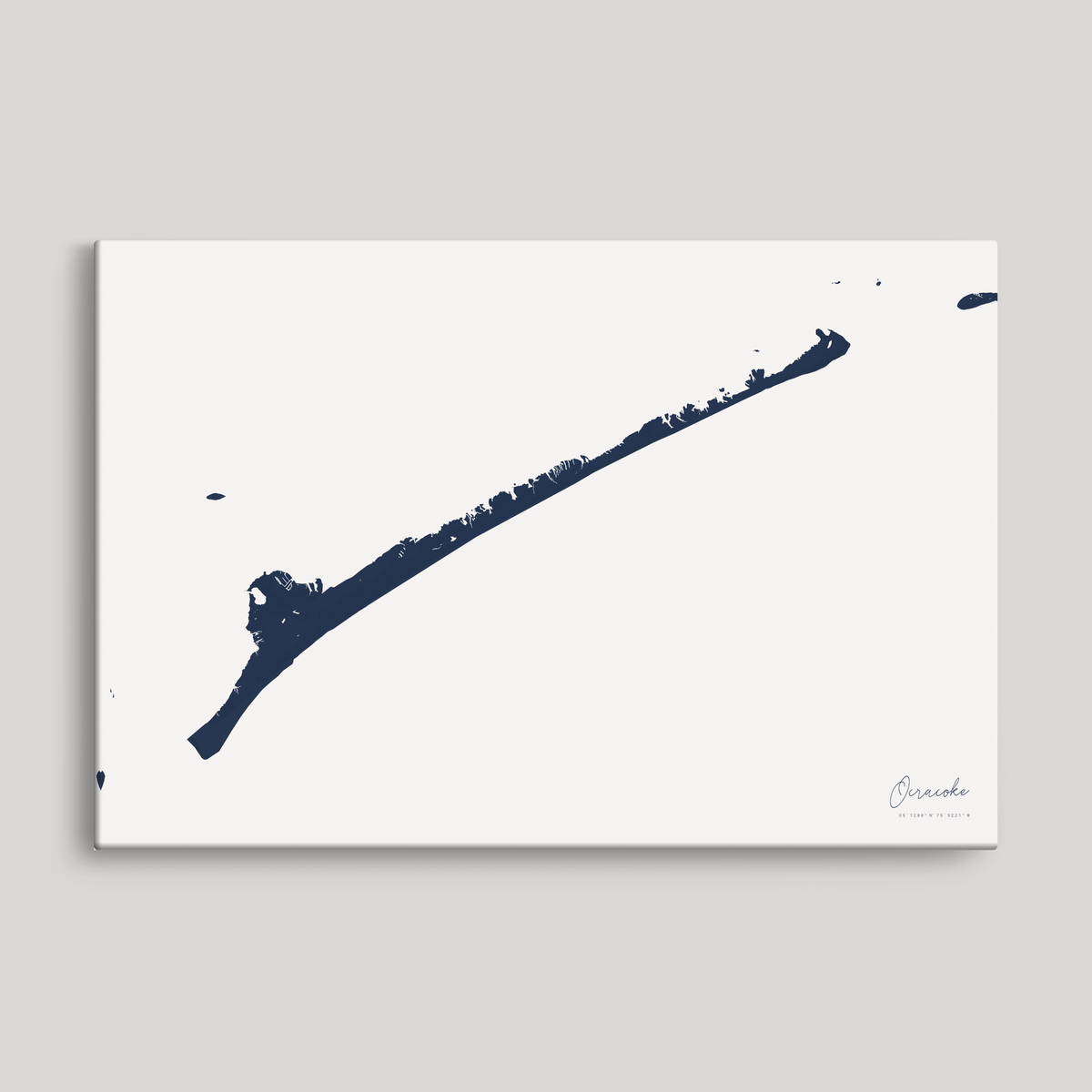 Ocracoke horizontal canvas map, Navy, No Frame