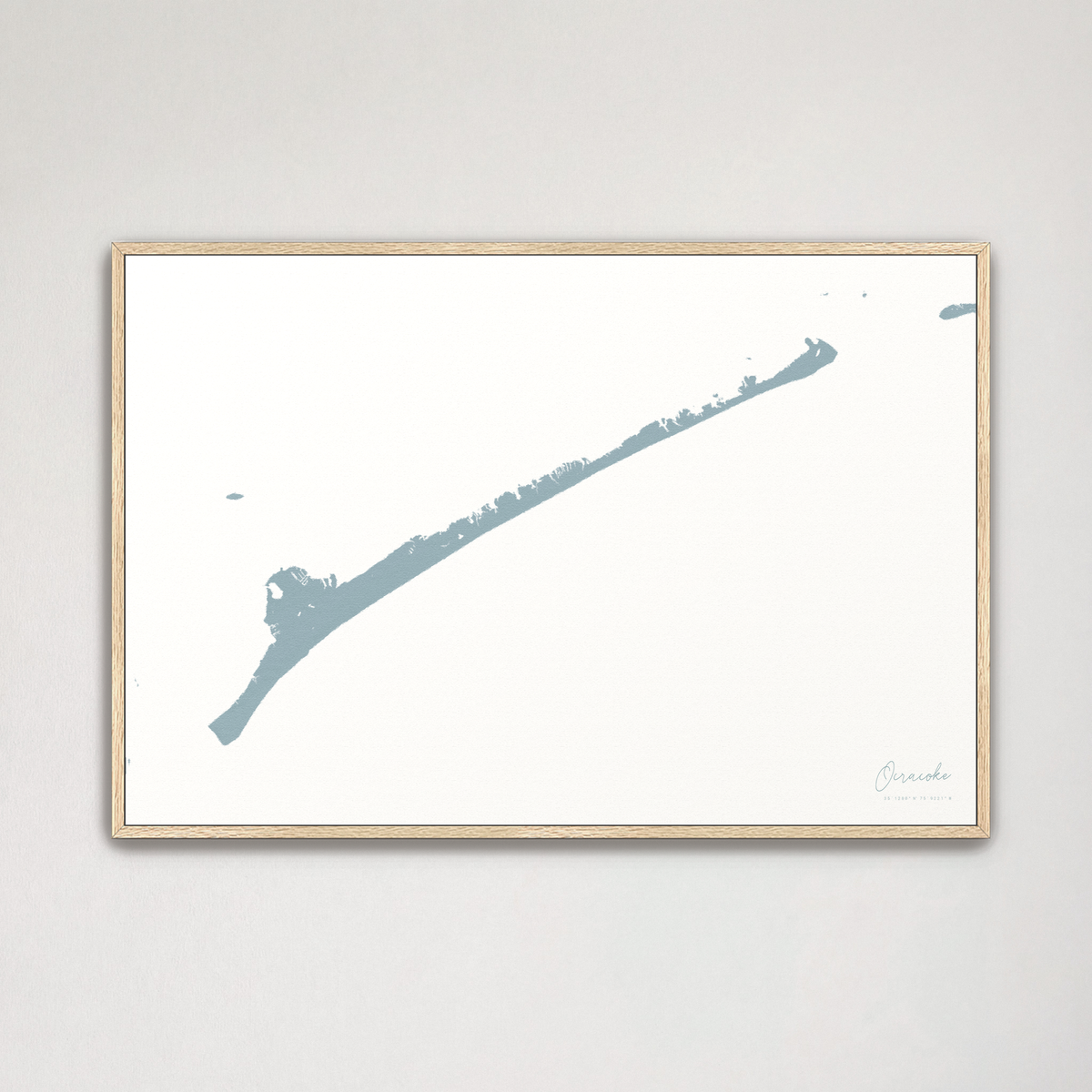 Ocracoke horizontal canvas map, Soft Blue, Natural Oak