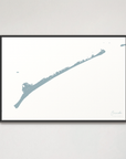Ocracoke horizontal canvas map, Soft Blue, Black Frame