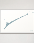 Ocracoke horizontal canvas map, Soft Blue, White Frame