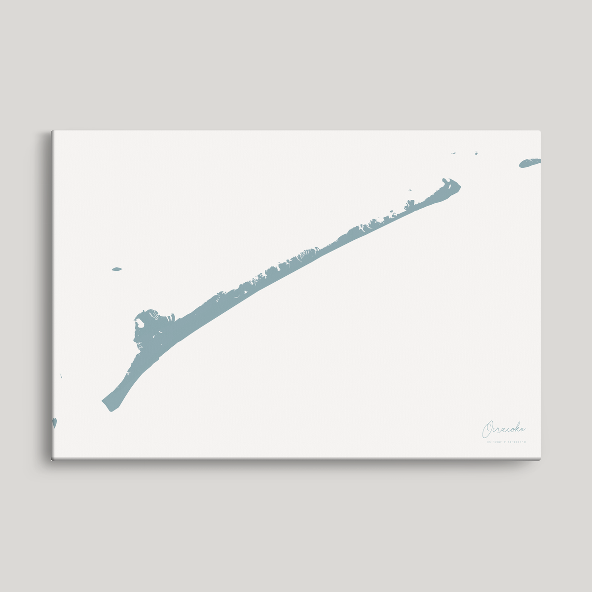 Ocracoke horizontal canvas map, Soft Blue, No Frame