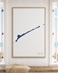 Ocracoke vertical canvas map in Navy, window interior