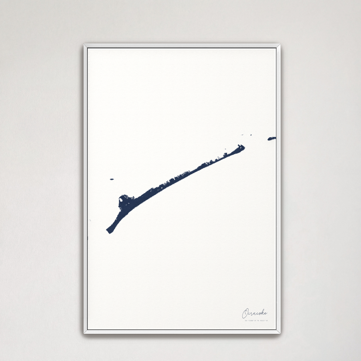 Ocracoke vertical canvas map, Navy, White Frame