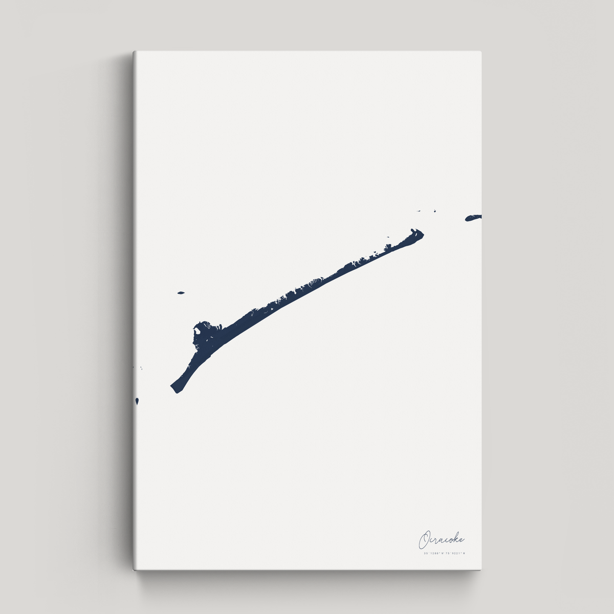 Ocracoke vertical canvas map, Navy, No Frame