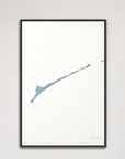 Ocracoke vertical canvas map, Soft Blue, Black Frame