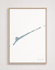 Ocracoke vertical canvas map, Soft Blue, Light Wood