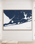 Orange Beach horizontal canvas map in Navy, window interior