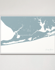 Orange Beach horizontal canvas map, Soft Blue, White Frame