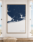 Orange Beach vertical canvas map in Navy, window interior