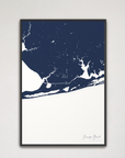 Orange Beach vertical canvas map, Navy, Black Frame