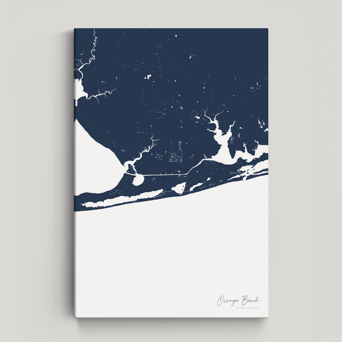 Orange Beach vertical canvas map, Navy, No Frame