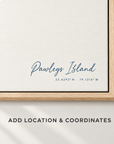 Pawleys Island horizontal canvas map in Navy, location and coordinates detail