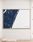 Pawleys Island horizontal canvas map in Navy, window interior