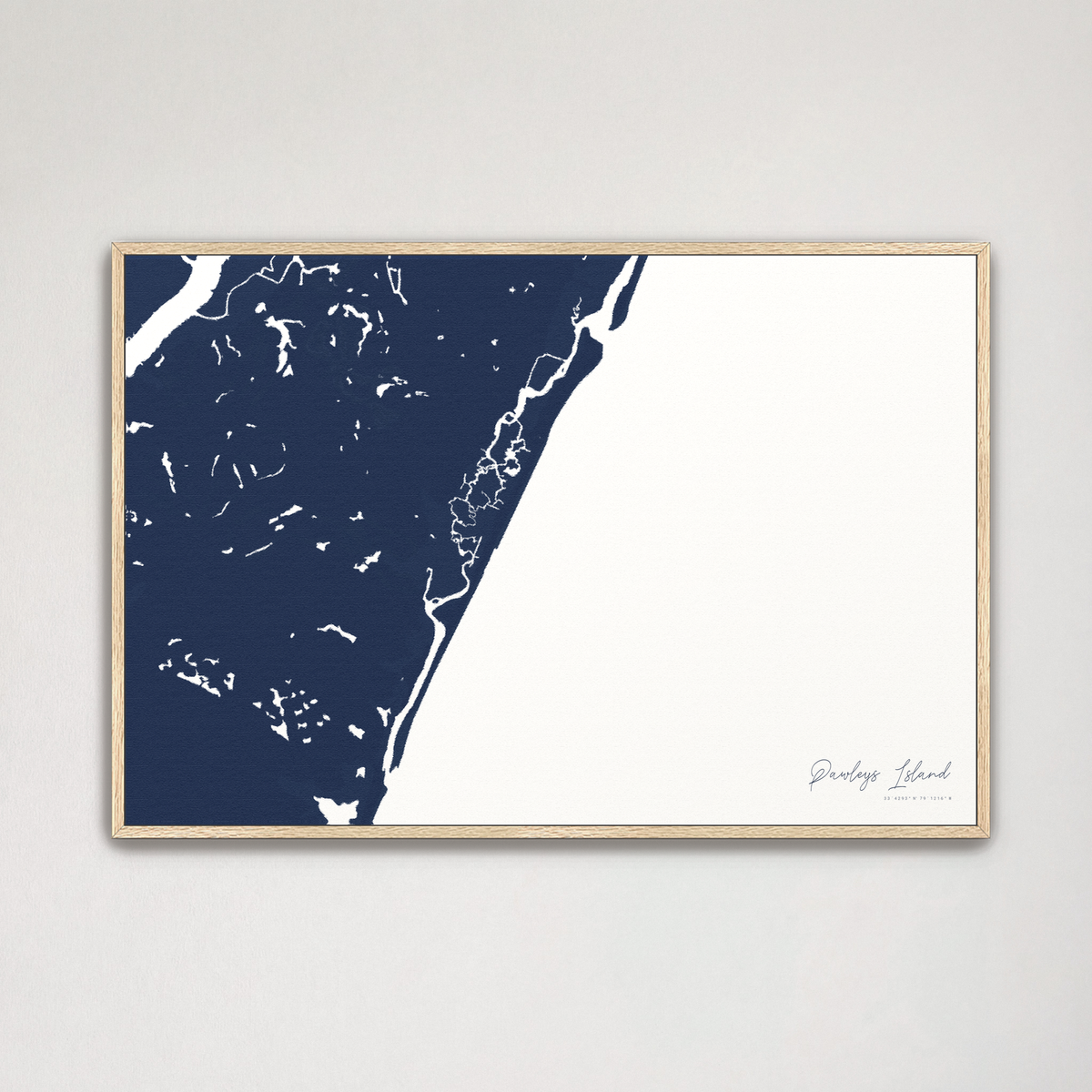 Pawleys Island horizontal canvas map, Navy, Natural Oak