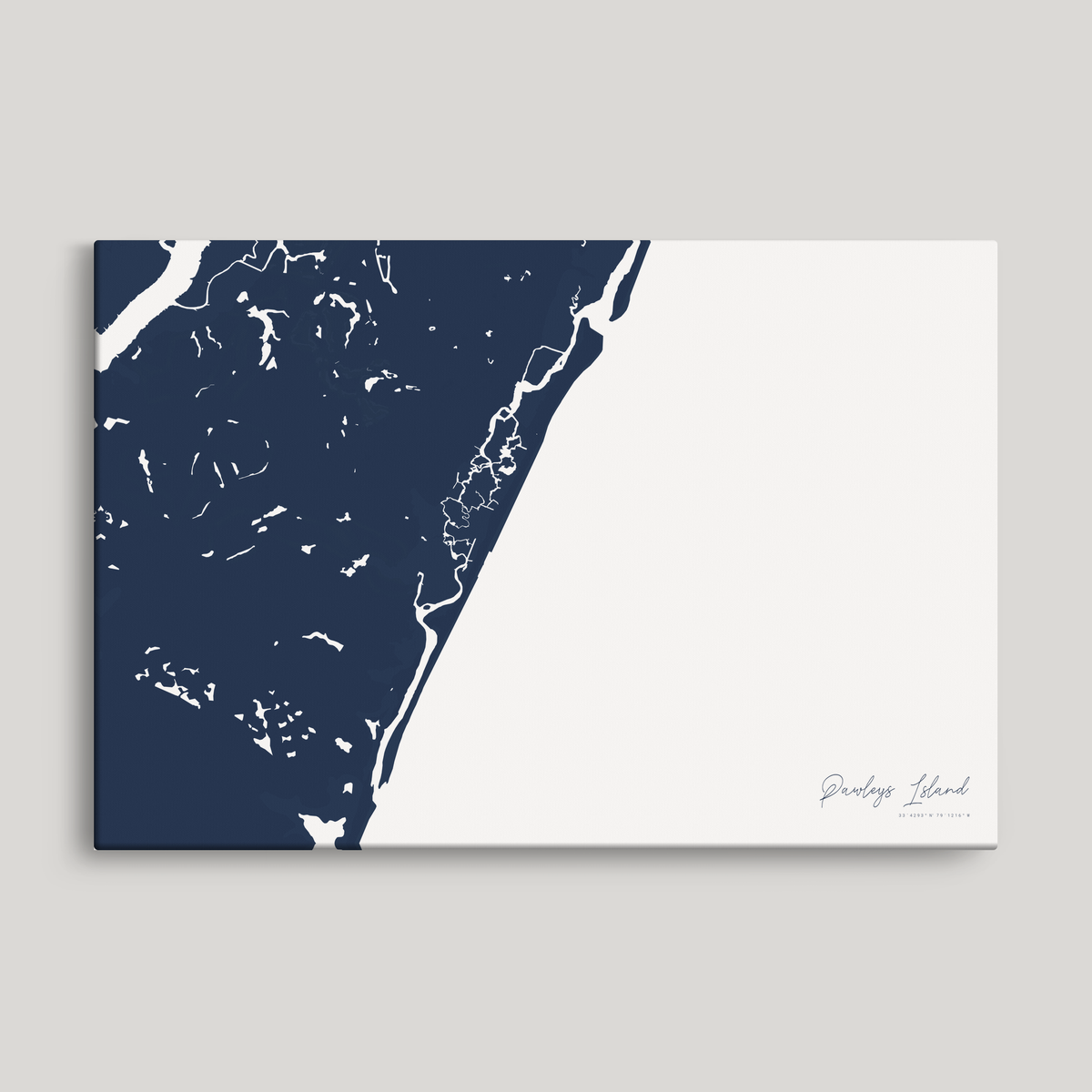 Pawleys Island horizontal canvas map, Navy, No Frame