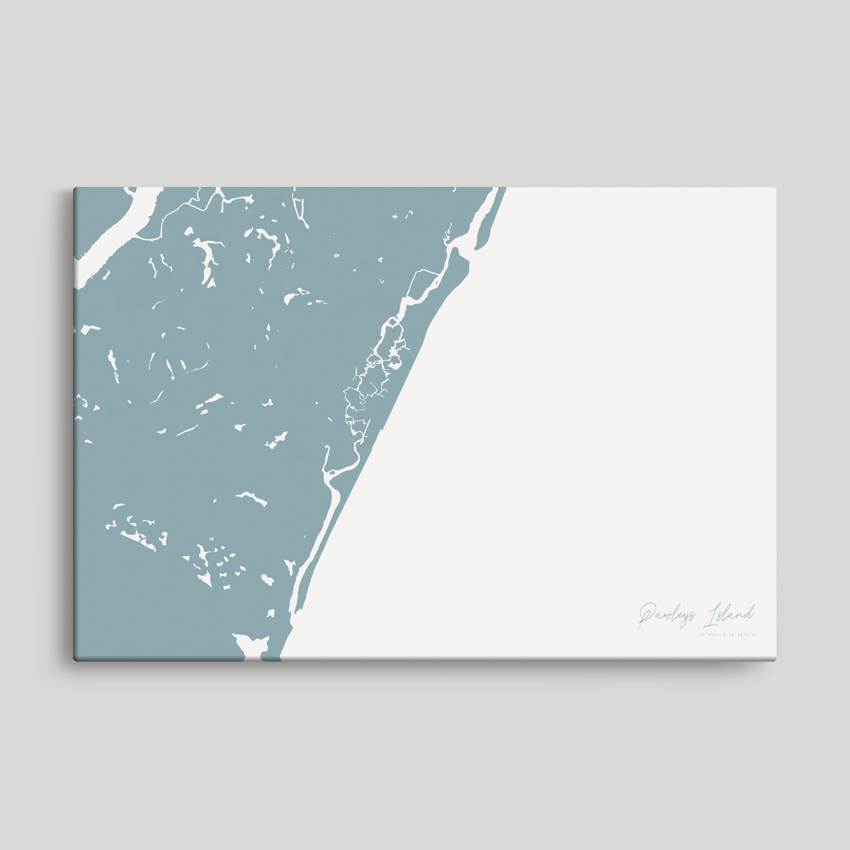 Pawleys Island horizontal canvas map, Soft Blue, No Frame