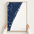 Pawleys Island vertical canvas map in Navy, hands holding an oak-framed canvas