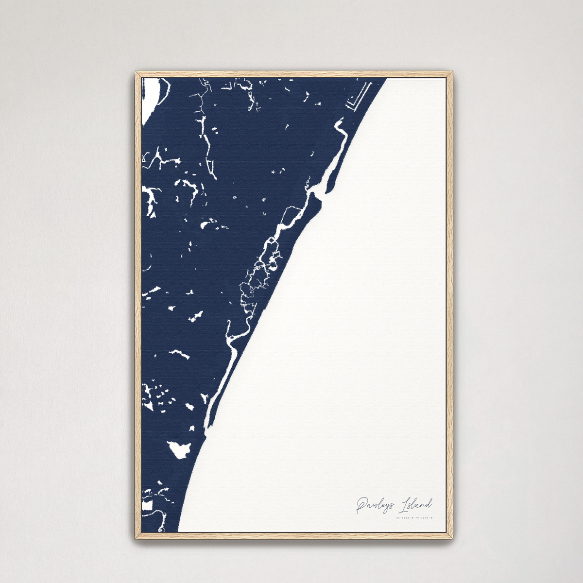 Pawleys Island vertical canvas map, Navy, Natural Oak