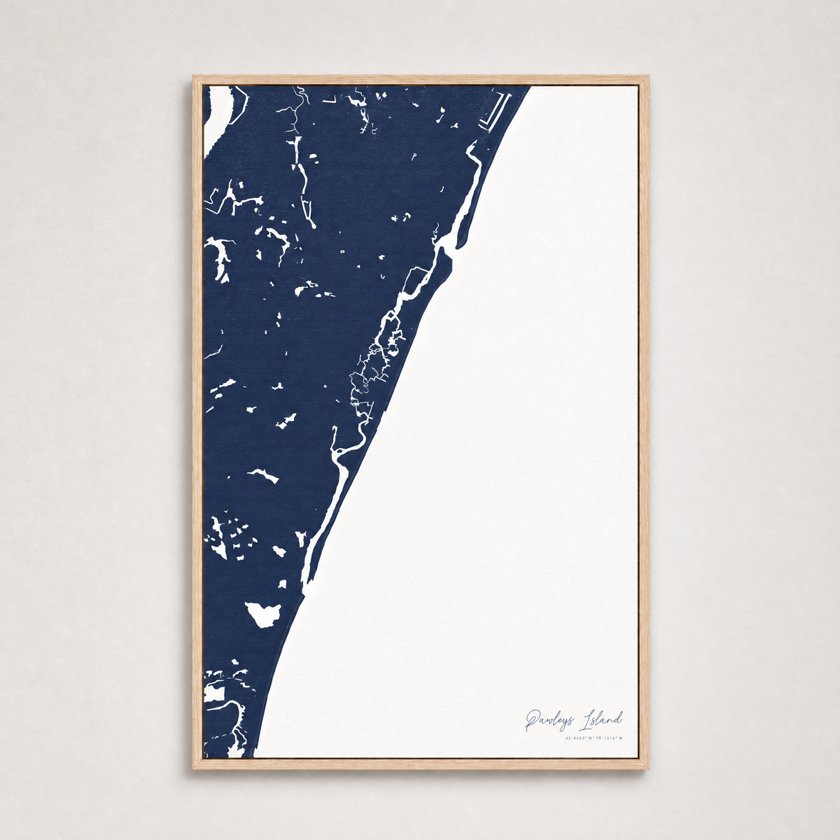 Pawleys Island vertical canvas map, Navy, Light Wood