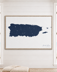 Puerto Rico horizontal canvas map in Navy, window interior