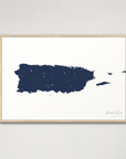 Puerto Rico horizontal canvas map, Navy, Natural Oak