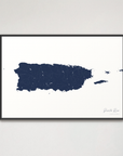Puerto Rico horizontal canvas map, Navy, Black Frame