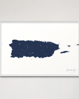 Puerto Rico horizontal canvas map, Navy, White Frame