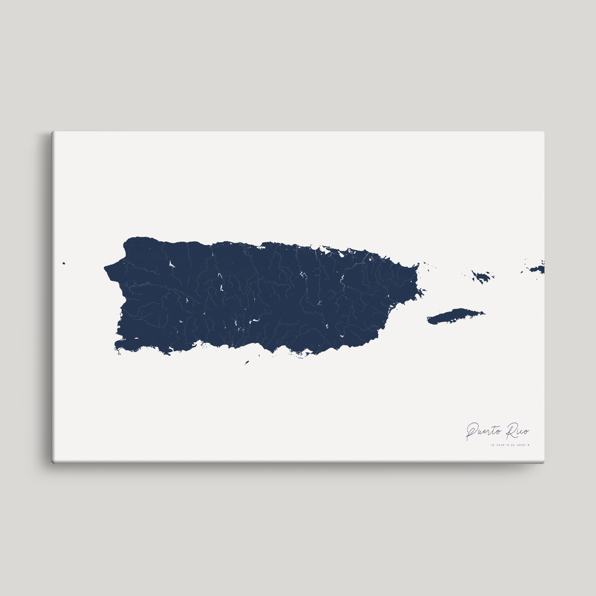 Puerto Rico horizontal canvas map, Navy, No Frame