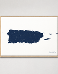 Puerto Rico horizontal canvas map, Navy, Light Wood