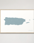 Puerto Rico horizontal canvas map, Soft Blue, Natural Oak