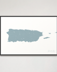 Puerto Rico horizontal canvas map, Soft Blue, Black Frame