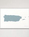 Puerto Rico horizontal canvas map, Soft Blue, White Frame