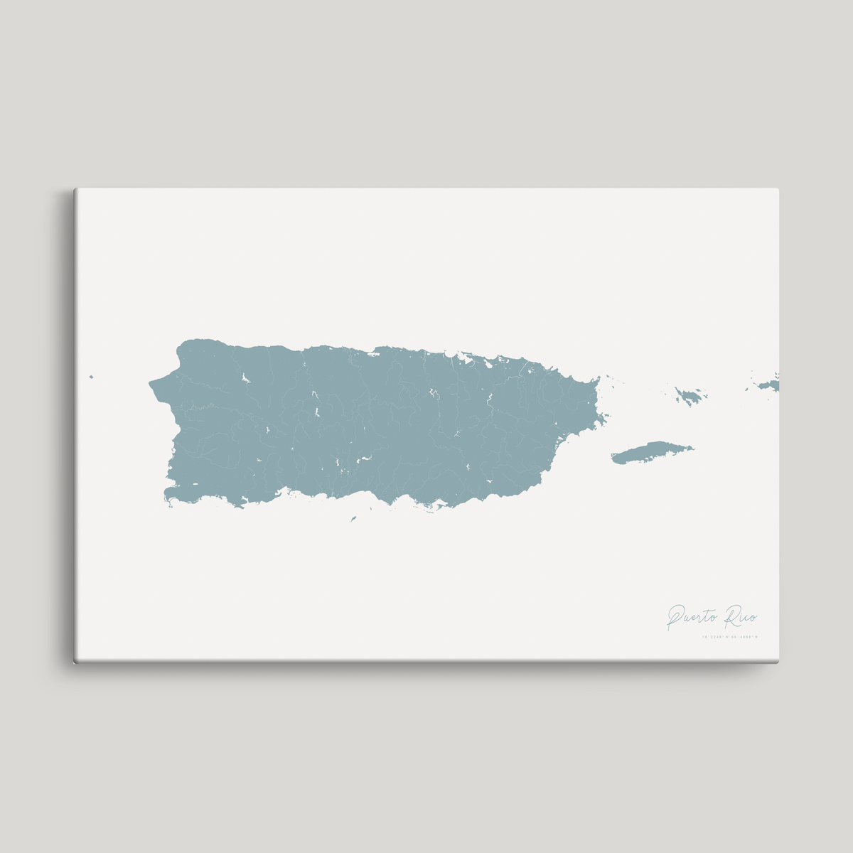 Puerto Rico horizontal canvas map, Soft Blue, No Frame