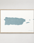 Puerto Rico horizontal canvas map, Soft Blue, Light Wood