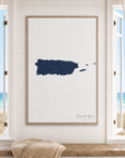 Puerto Rico vertical canvas map in Navy, window interior