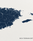 Puerto Rico vertical canvas map in Navy, map detail