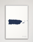 Puerto Rico vertical canvas map, Navy, White Frame