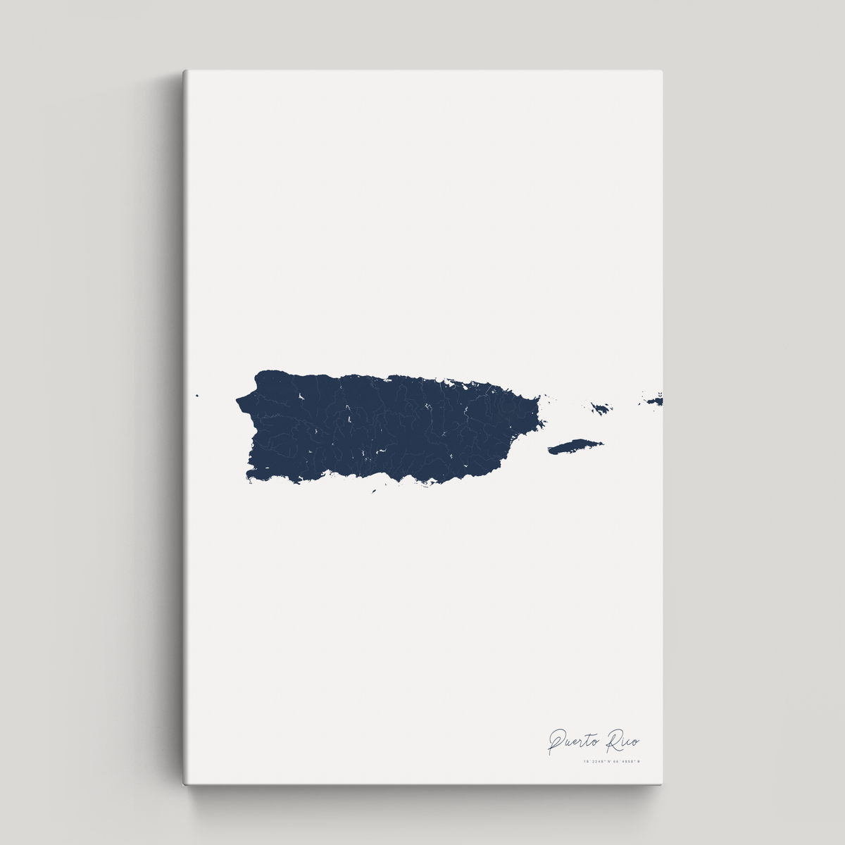 Puerto Rico vertical canvas map, Navy, No Frame