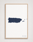 Puerto Rico vertical canvas map, Navy, Light Wood
