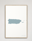 Puerto Rico vertical canvas map, Soft Blue, Natural Oak