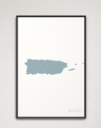 Puerto Rico vertical canvas map, Soft Blue, Black Frame