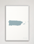 Puerto Rico vertical canvas map, Soft Blue, White Frame