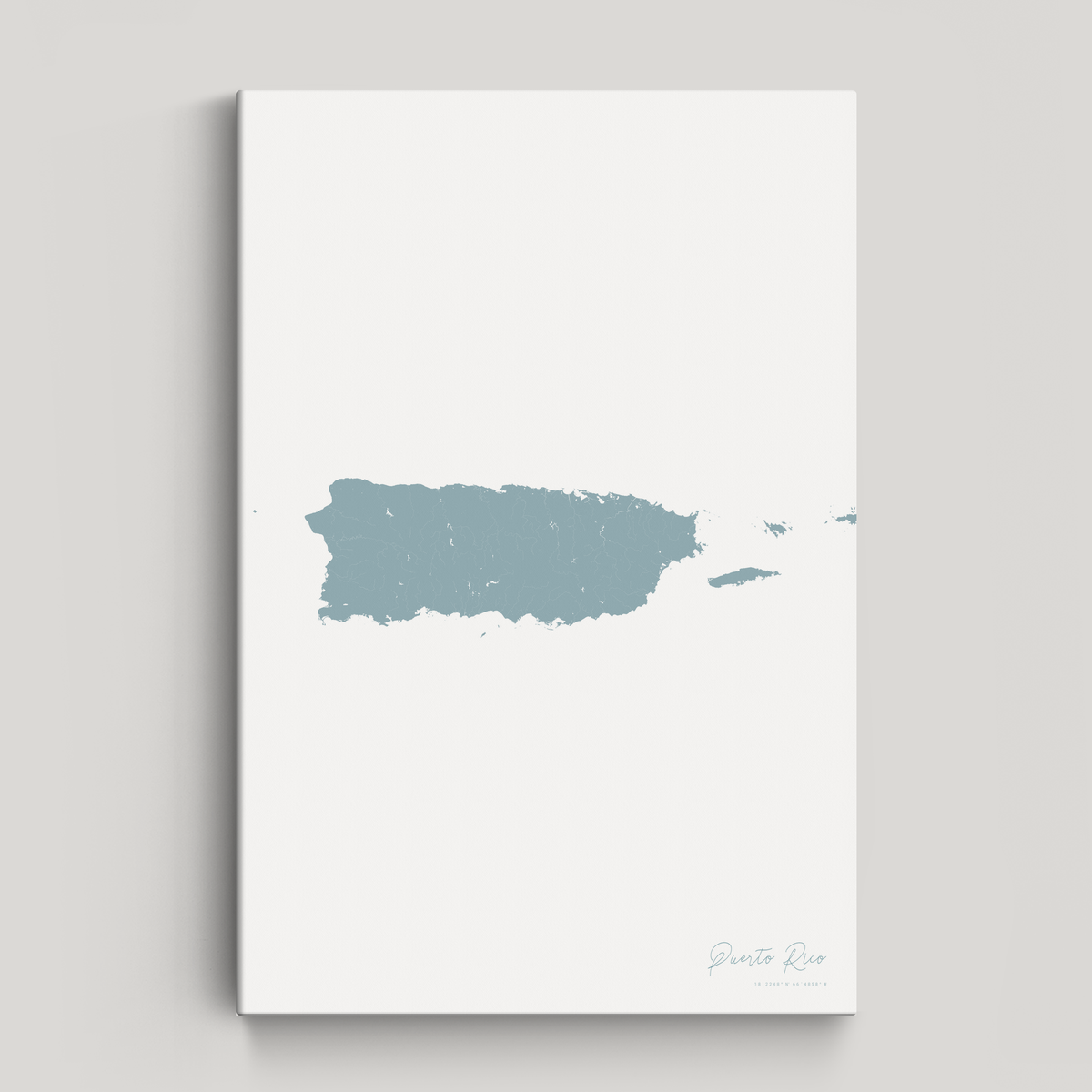Puerto Rico vertical canvas map, Soft Blue, No Frame