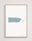 Puerto Rico vertical canvas map, Soft Blue, Light Wood